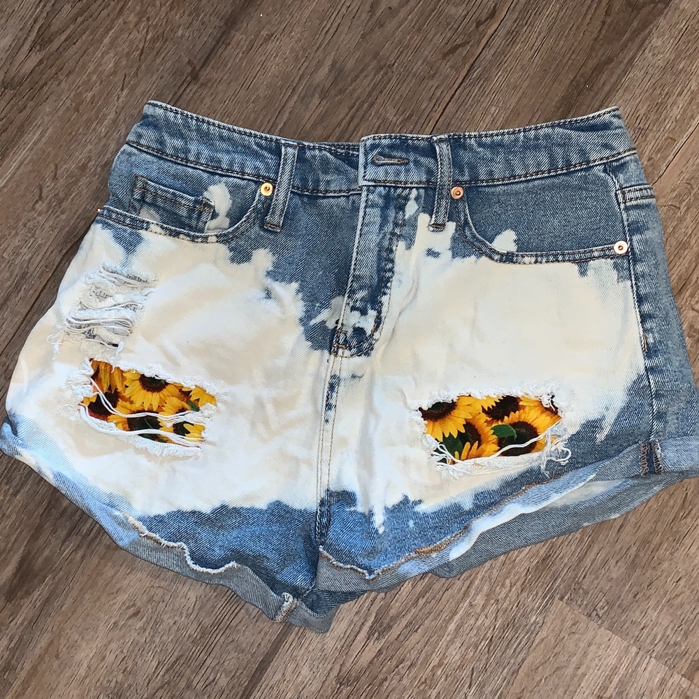 Hand distressed and patched mama shorts size 6